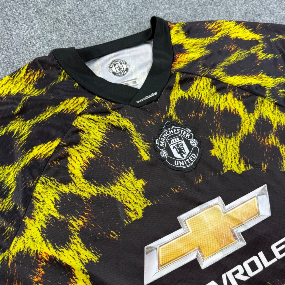 Manchester United Soccer Jersey Size 2XL Black Yellow Leopard Print Shirt Men's